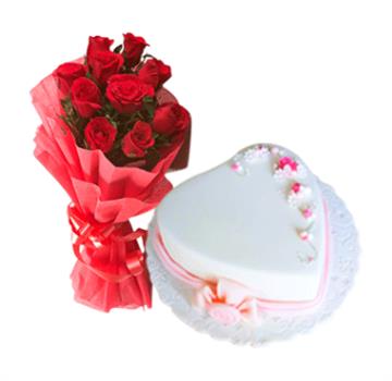 Vanilla Cake and (10 Red Roses Bunch)