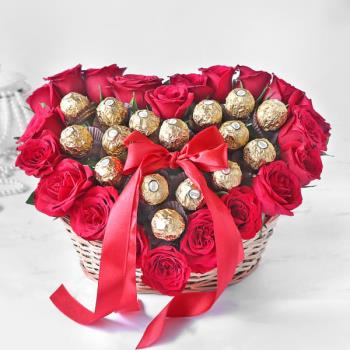 Heart Shape Roses  and Ferrero Bouquet
