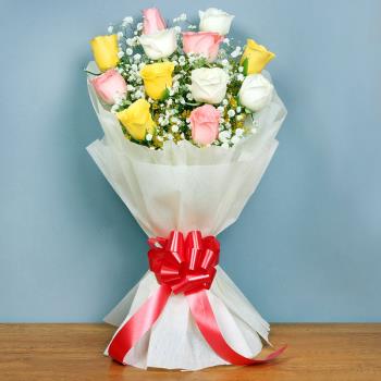 Serene Yellow Rose White Pink Bouquet