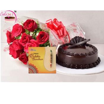 Cake & Flower Rakhi Combo