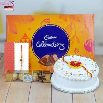 Vanilla Cake & Chocolate Rakhi Combo