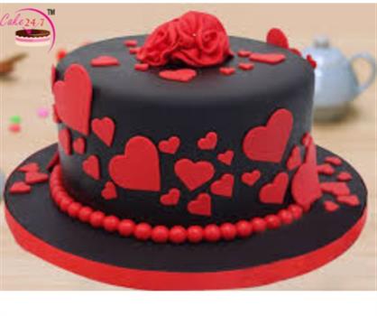Black & Red Love Hearts Fondant Cake