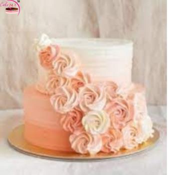 Peach & White Engagement Cake
