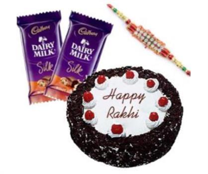 Black Forest Cake With Rakhi & Chocolates