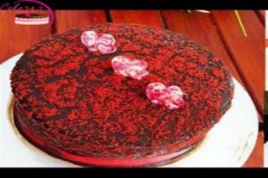 chocolaty red velvet cake with little heart.
