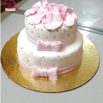 Shop for Fresh 1st Birthday 3 Tier Flower Fondant Cake online